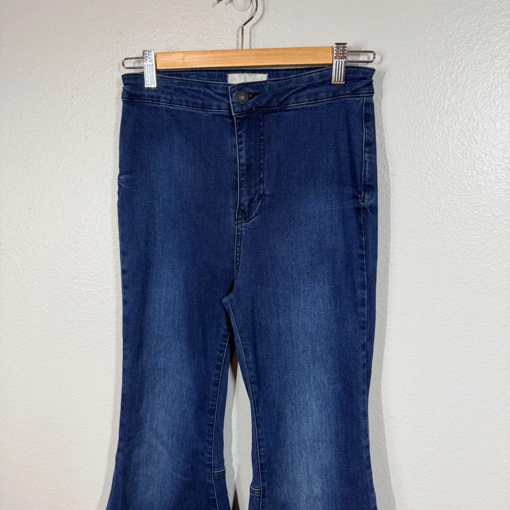 Free People Jeans Women 27 Blue Just Float On Flare High Rise Raw Hem Stretch
